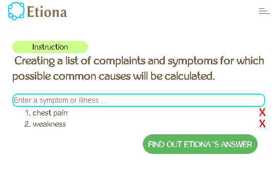 screenshot of symptom input window