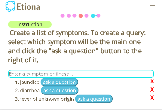 screenshot of symptom input window